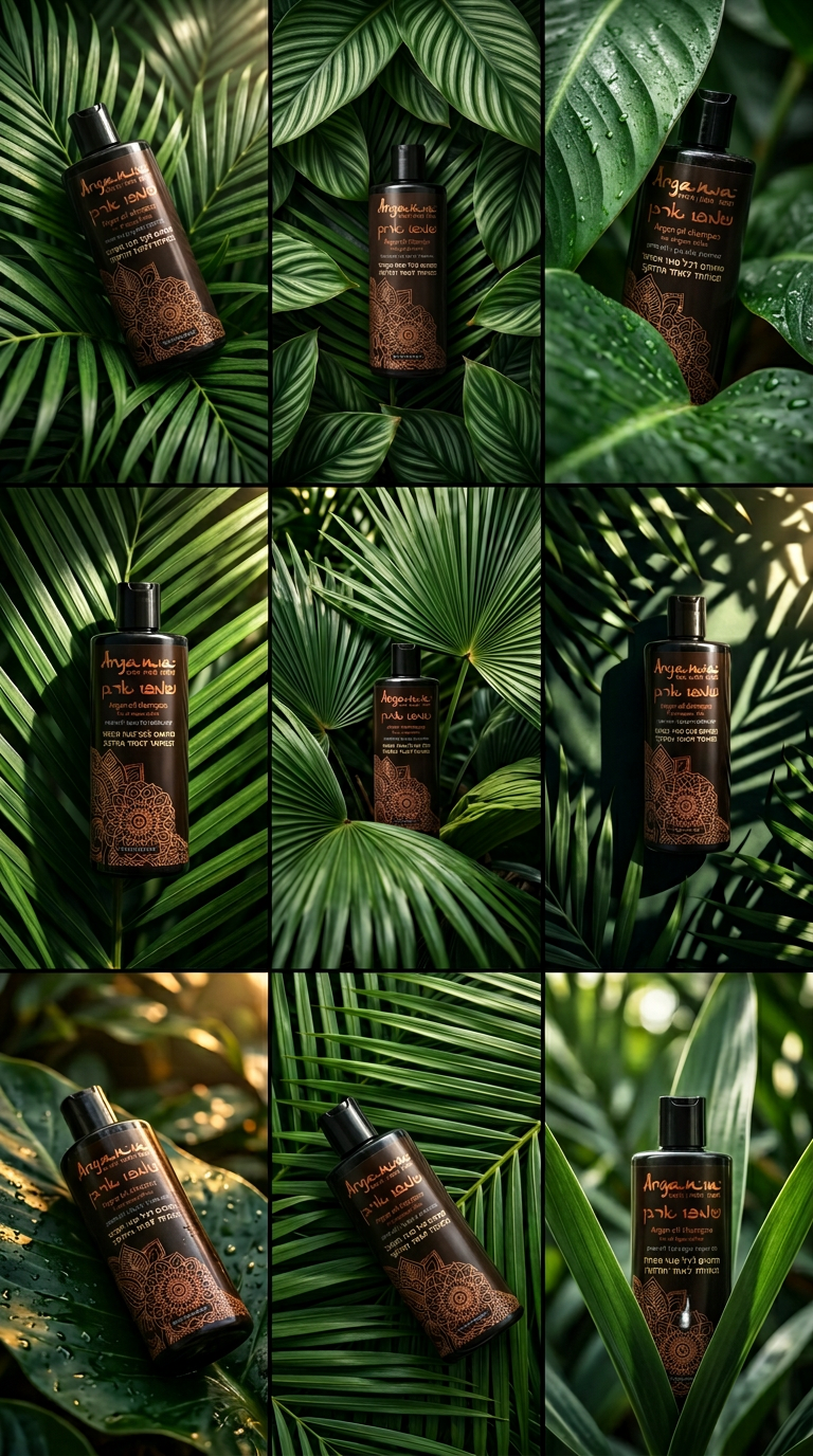 Hair oil on tropical leaves