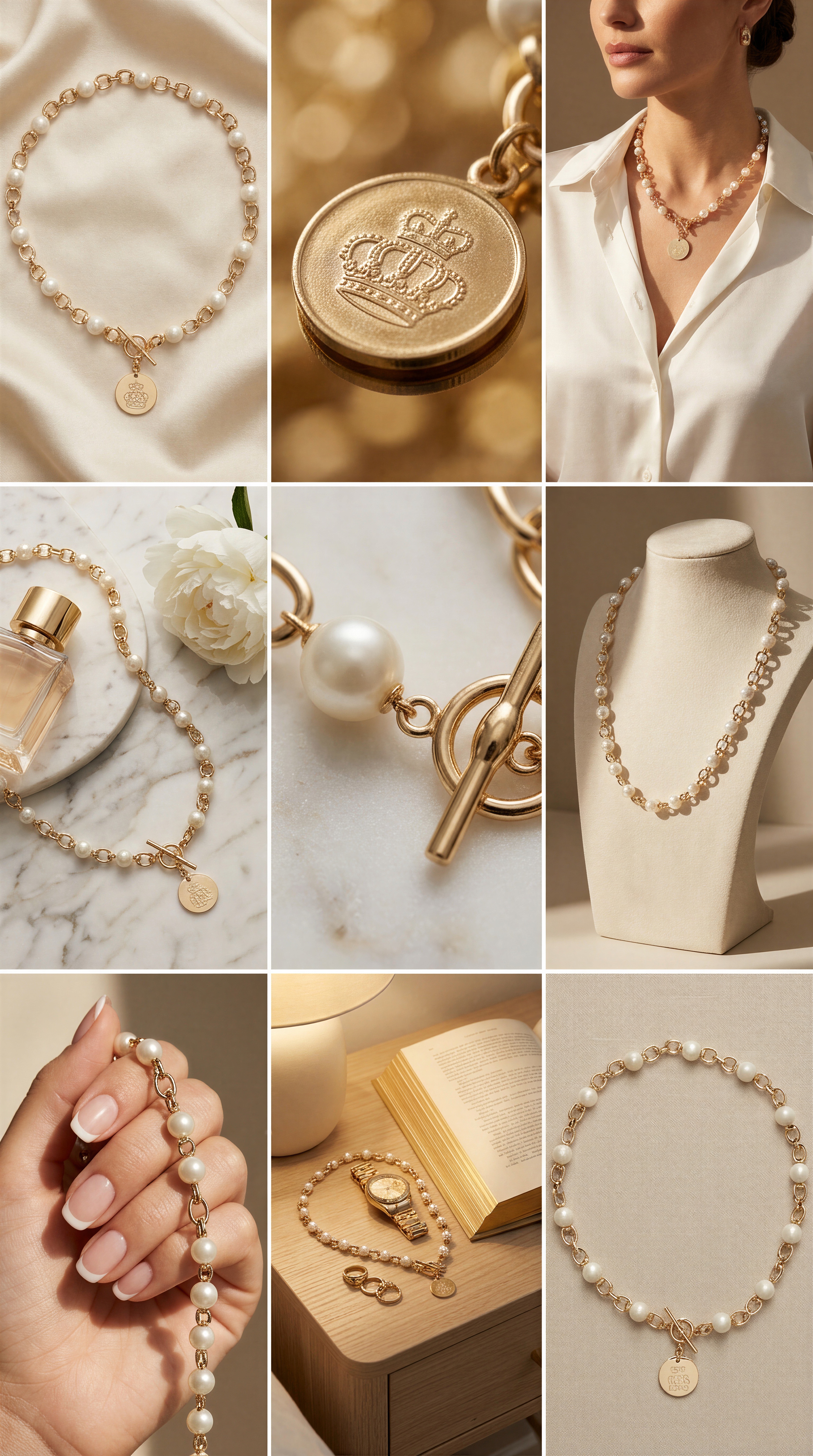 Pearl & gold jewelry on satin